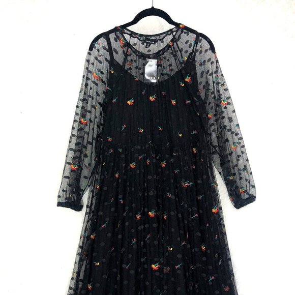 torrid Dresses & Skirts - torrid Black Sheer Midi Dress with Colorful Floral Embroidery